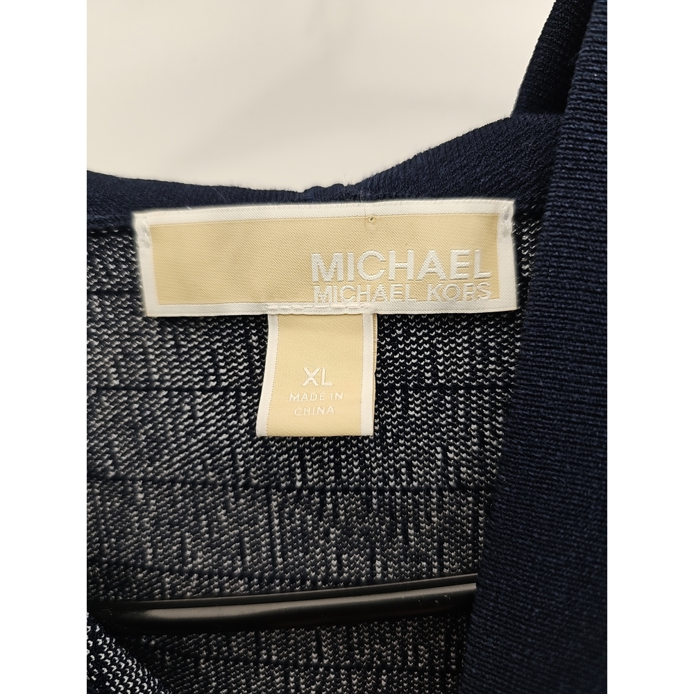 Michael Kors Navy Monogram Knit Hooded Mini Dress - Picture 2 of 5